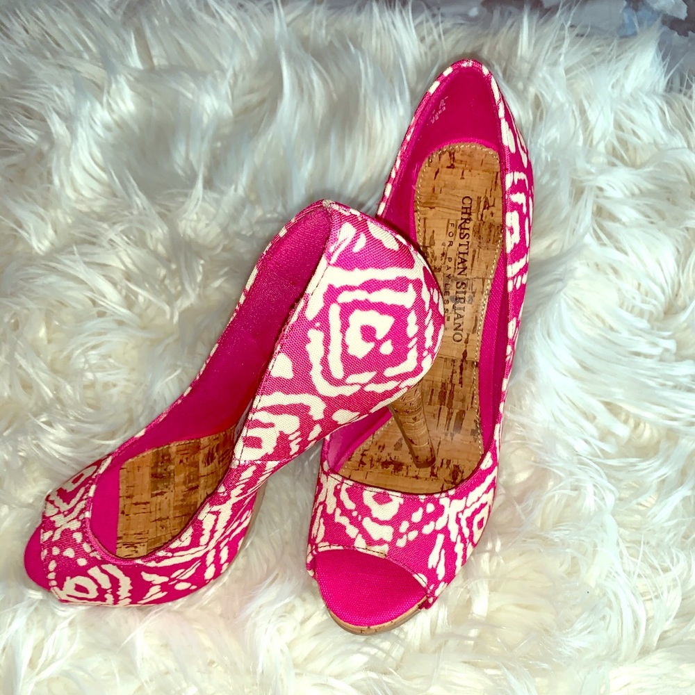 Christian Siriano Pink & White Peep Toe Heels